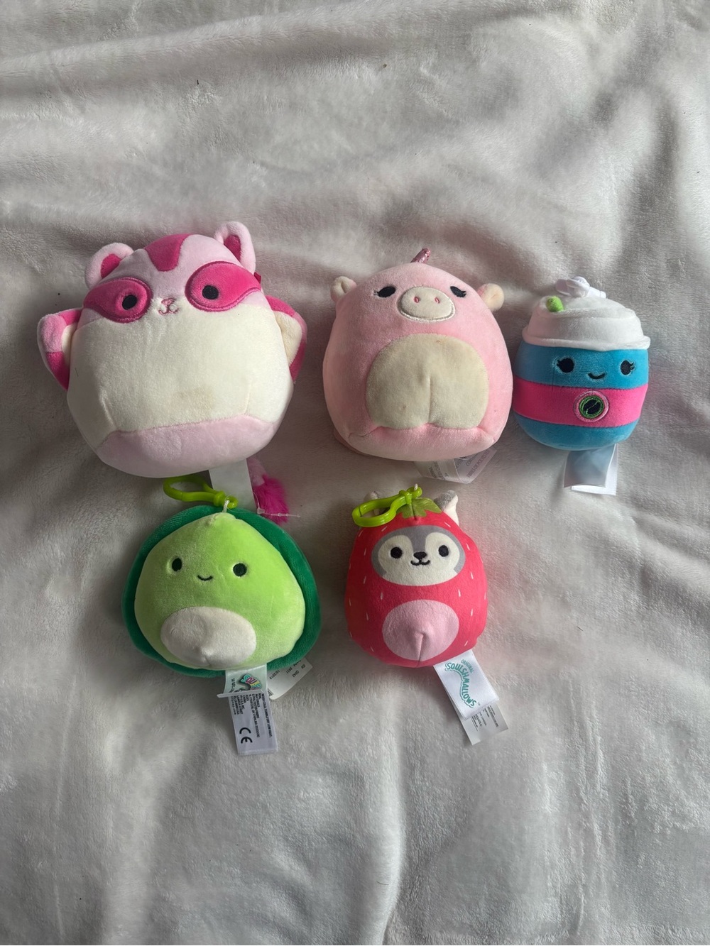 Squishmallows set one big, medium, and three keychains.